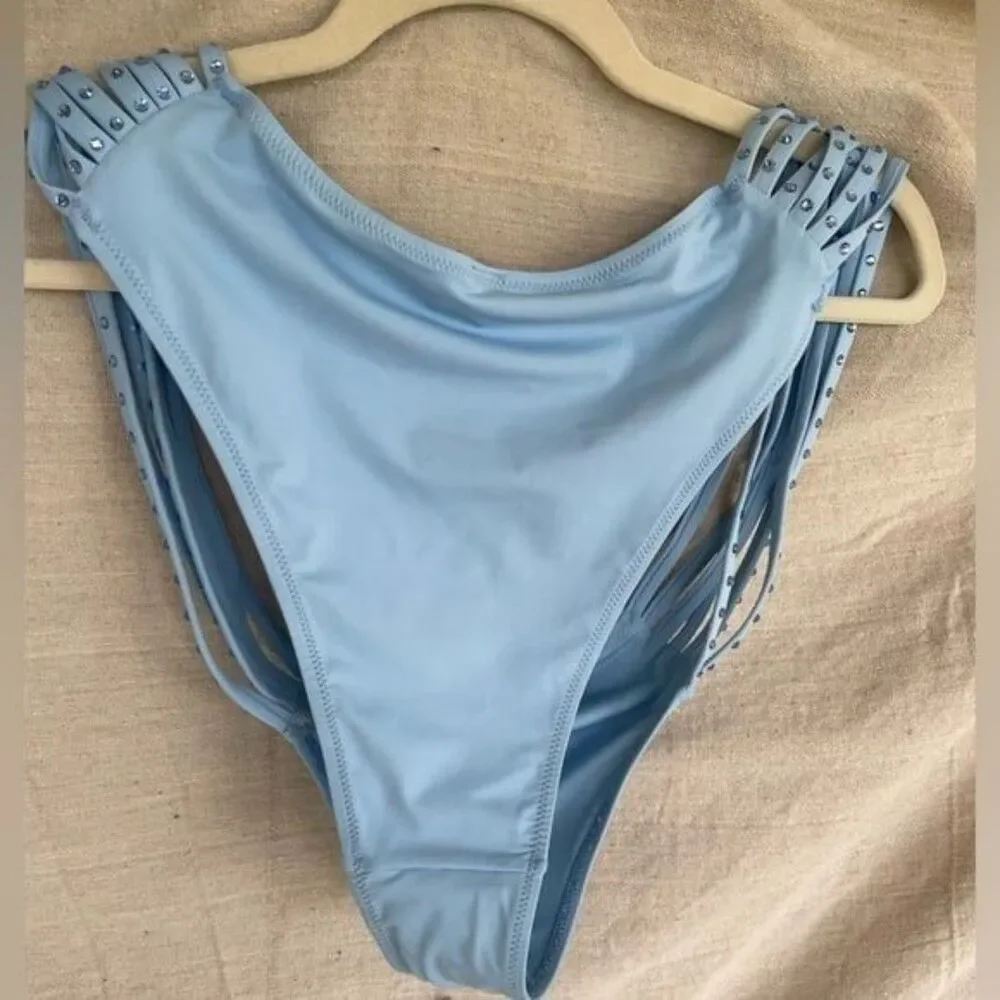 SKIMS Rhinestone Strappy Bikini Bottom 3X Blue NWT Sparkle Swim